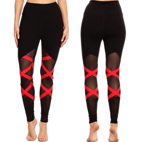 Pink Barbell Pants - Black Spandex with Red Accents